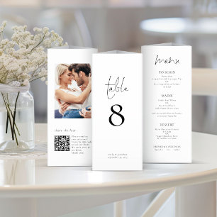 Modern Photo QR Trifold Wedding Menu Table Number
