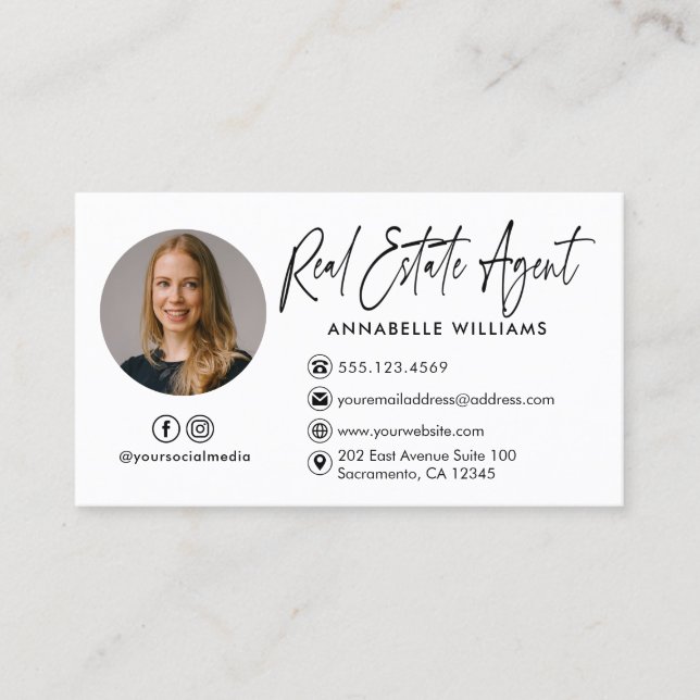 Modern Photo Real Estate Agent Business Card (Front)