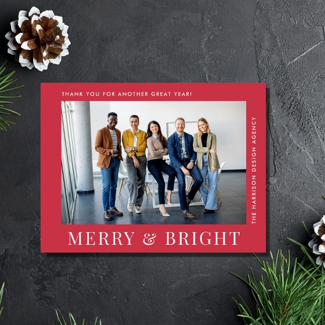 Modern Photo Red Corporate Business Christmas Holiday Postcard (Spread the joy of the season and strengthen business relationships with our photo holiday postcard)