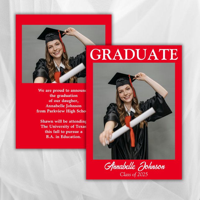 Modern Photo Red Graduation Announcement (Creator Uploaded)
