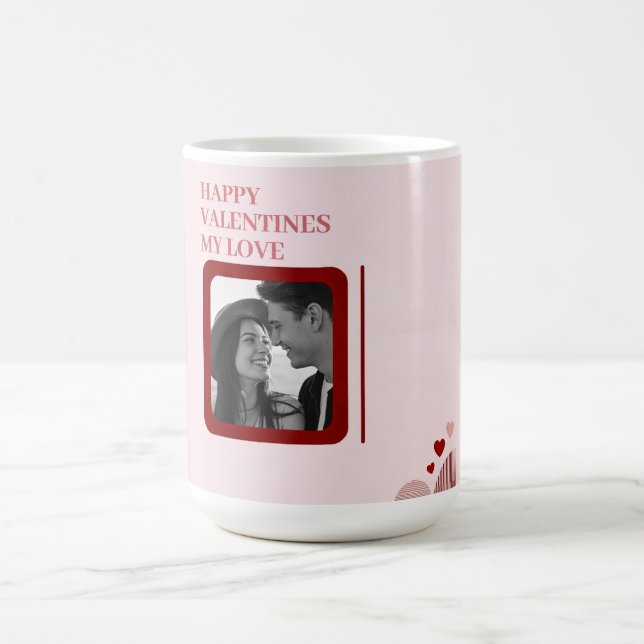 Modern Photo Red & Pink Happy Valentines Gift  Coffee Mug (Center)