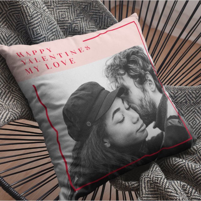 Modern Photo | Red & Pink Happy Valentines Gift Cushion (Creator Uploaded)