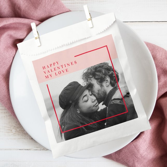 Modern Photo | Red & Pink Happy Valentines Gift Favour Bag (Creator Uploaded)