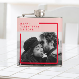 Modern Photo   Red & Pink Happy Valentines Gift Hip Flask