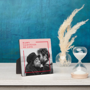 Modern Photo Red & Pink Happy Valentines Gift Plaque