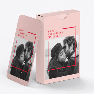 Modern Photo | Red & Pink Happy Valentines Gift Playing Cards
