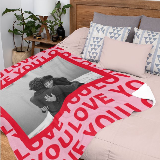 Modern Photo | Red & Pink Love You Valentines Gift Fleece Blanket (Creator Uploaded)