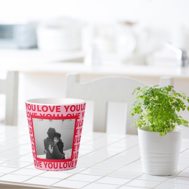 Modern Photo | Red & Pink Love You Valentines Gift Latte Mug (Creator Uploaded)