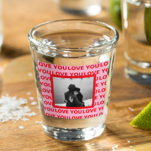 Modern Photo   Red & Pink Love You Valentines Gift Shot Glass