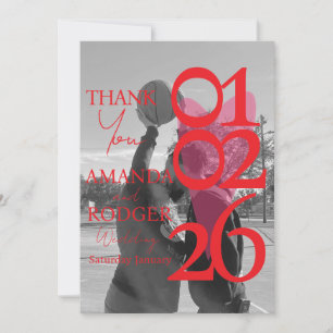 Modern Photo Red Pink Typography Thank You Card