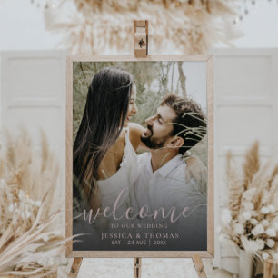 Modern Photo Rose Gold Calligraphy Wedding Sign