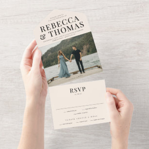 Modern Photo RSVP Wedding All In One Invitation