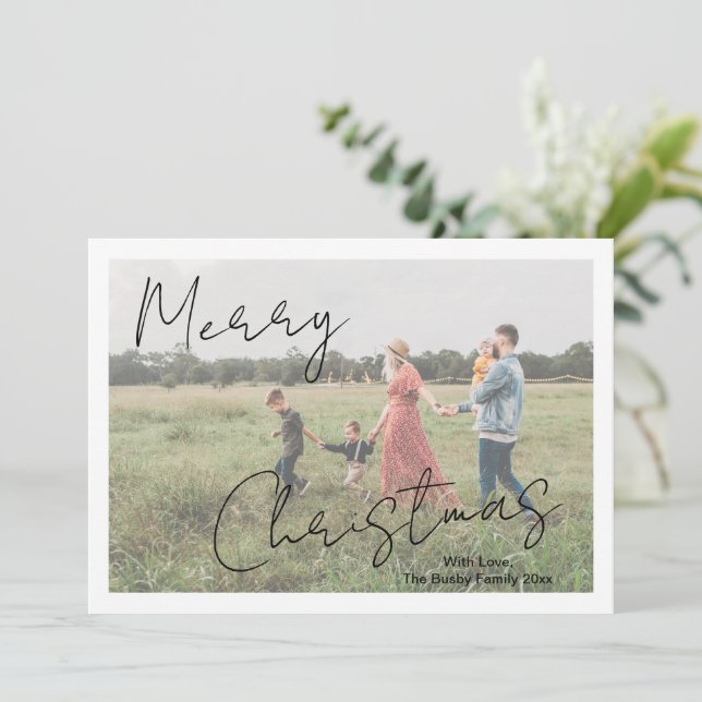 Modern Photo Rustic Script Elegant Holiday Card (Standing Front)