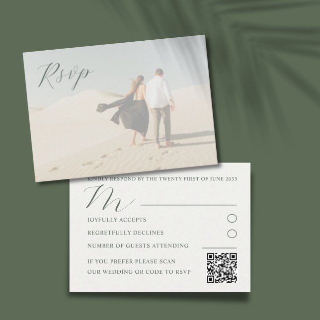 Modern Photo Sage Green Calligraphy RSVP Enclosure Card (Creator Uploaded)