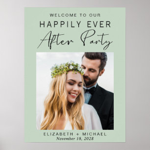 Modern Photo Sage Green Wedding Reception Welcome Poster