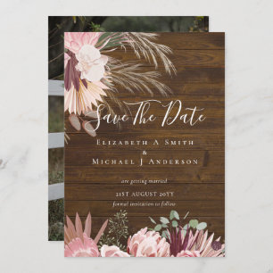MODERN PHOTO SAVE DATES - Pampas Grass Burgundy