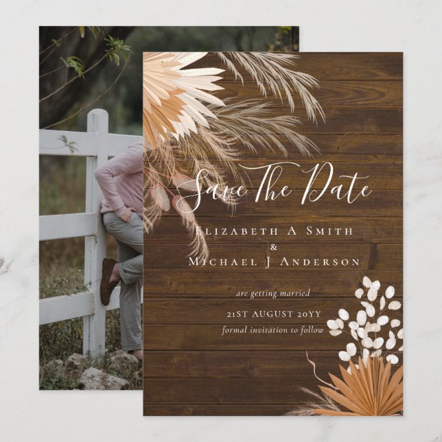 Modern Photo Save Dates PAMPAS Grass Terracotta (Front/Back)