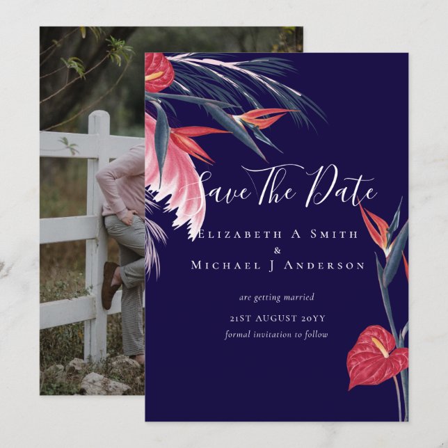 Modern PHOTO Save Dates Pampas Grass Tropical (Front/Back)