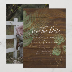 Modern Photo SAVE DATES Topical Leaves Gold