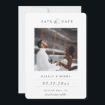 Modern Photo Save The Date Announcement<br><div class="desc">Modern Photo Save the Date Card.  Elegant typography design with bold type and script. Square photo in center and solid emerald green color backing.</div>
