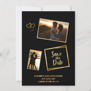 Modern Photo Save The Date Black And Gold Luxury