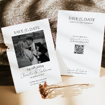 Modern Photo Save the Date Card with QR Code