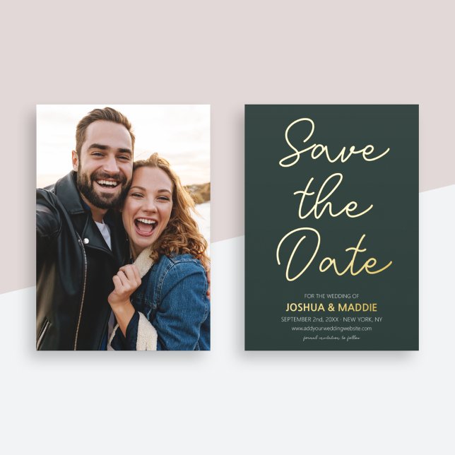 Modern Photo Save The Date Dark Green Real Gold (Modern Photo Save The Date Dark Green Real Gold Foil Invitation
)