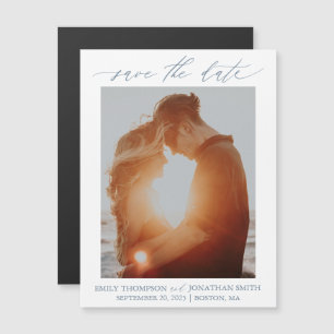 Modern Photo Save The Date Magnet in Dusty Blue
