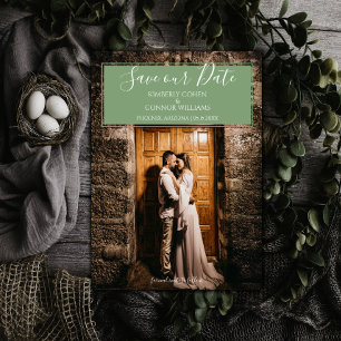 Modern Photo Save the Date Moss Green