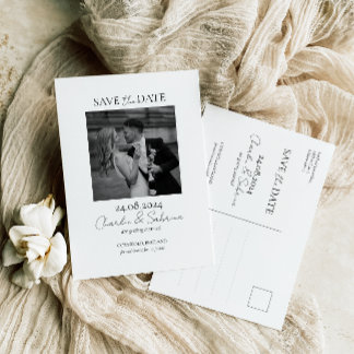 Modern Photo Save the Date Script Wedding Postcard