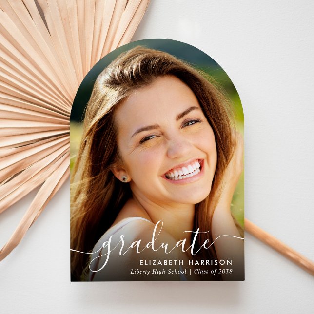 Modern Photo Script Arch Graduation Party Invitation (Share the pride and excitement of your graduate's achievement with friends and family near and far)