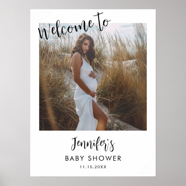 Modern Photo Script  Baby Shower Welcome Poster (Front)