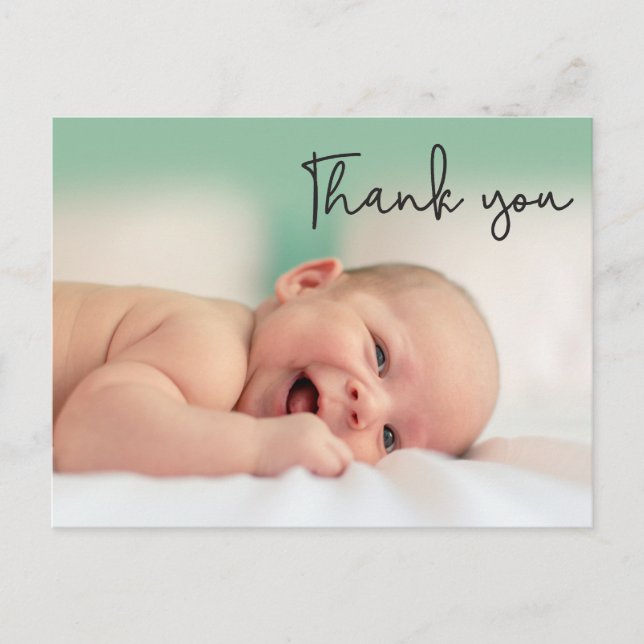 Modern Photo Script Baby Thank you Announcement Postcard (Front)