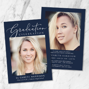 Modern Photo Script Blue Graduation Party Invitation