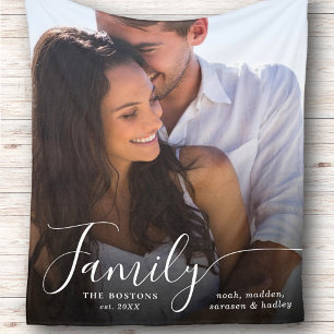 Modern Photo Script Couple Family Love Names Date Sherpa Blanket