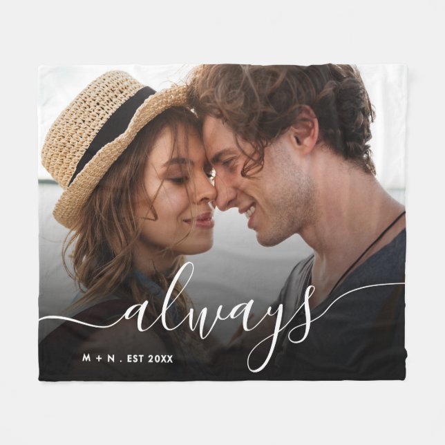 Modern Photo Script Couple Love Always Family Fleece Blanket (Front (Horizontal))