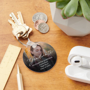 Modern Photo Script Graduate Keychain