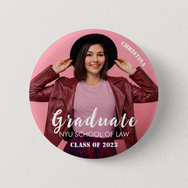 Modern Photo Script Graduation 6 Cm Round Badge (Front)