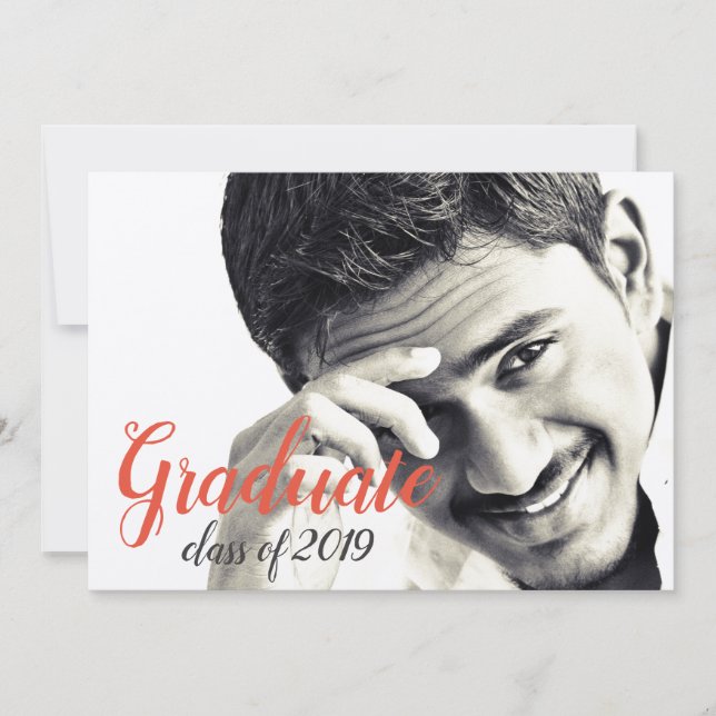 Modern Photo Script Graduation Party Invitation (Front)