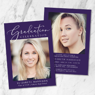Modern Photo Script Purple Graduation Party Invitation