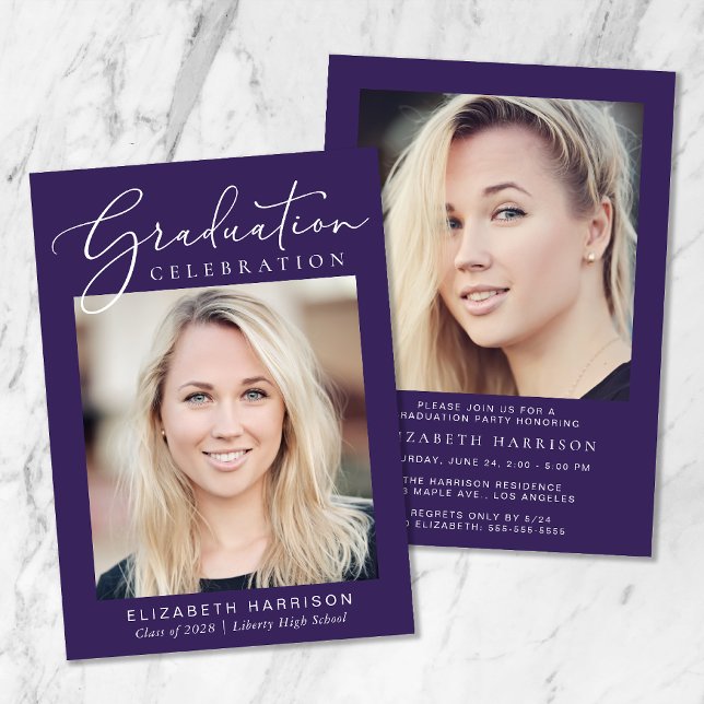 Modern Photo Script Purple Graduation Party Invitation (Creator Uploaded)