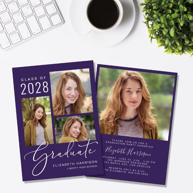 Modern Photo Script Purple Graduation Party Invitation (Creator Uploaded)