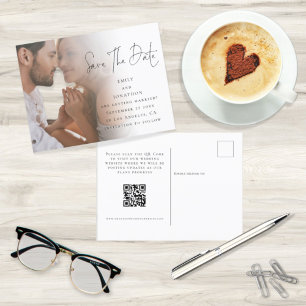 Modern Photo Script QR Code Wedding Save The Date  Postcard