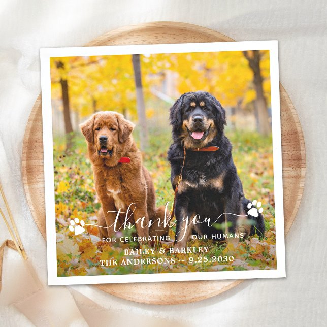 Modern Photo Script Thank You Dog Pet Wedding Napkin (Creator Uploaded)