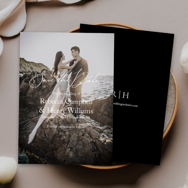 Modern Photo Script Wedding Monogram Save the Date Invitation (Capture elegance with our stylish Save the Date, setting the tone for your unforgettable day!)