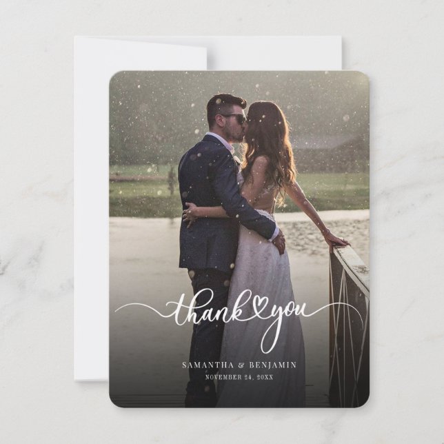 Modern Photo Script Wedding Thank You Card (Front)