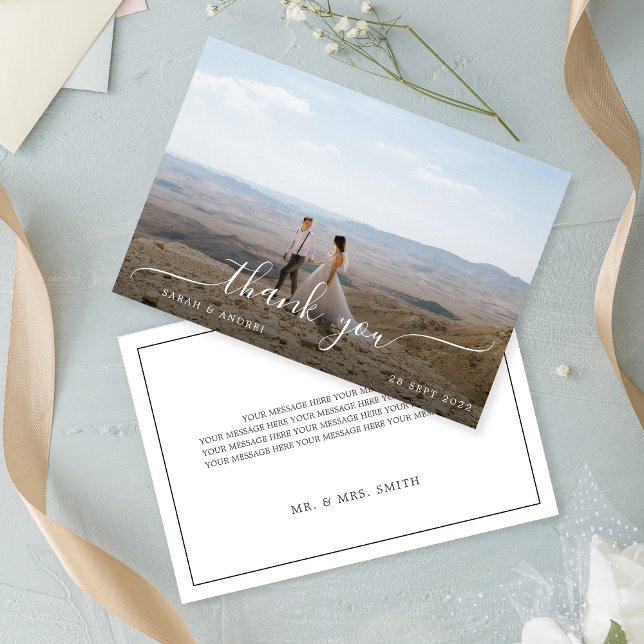 Modern Photo Script Wedding Thank You Card (Creator Uploaded)