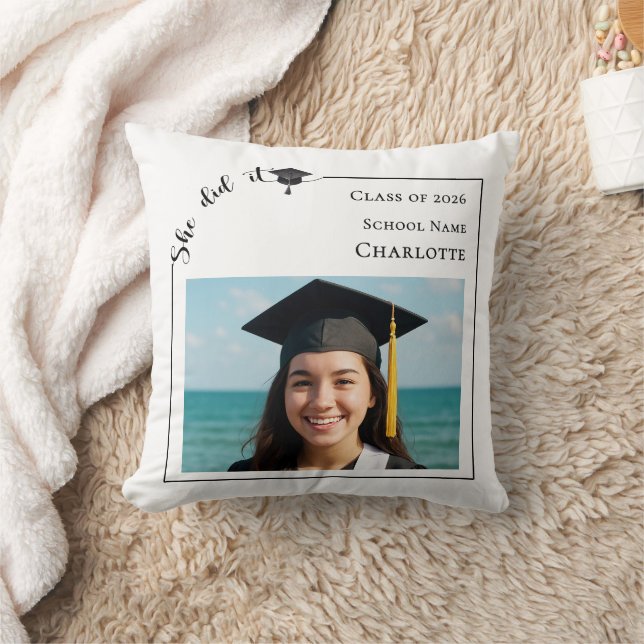 Modern photo She did it Graduate Cushion (Blanket)