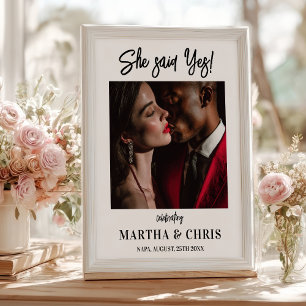 Modern photo She said yes wedding engagement Poster