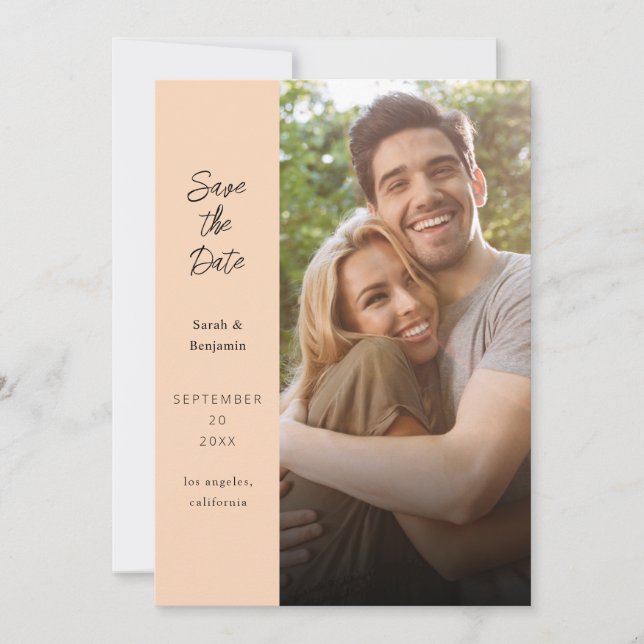 Modern Photo & Side Save the Date - Peach Invitation (Front)